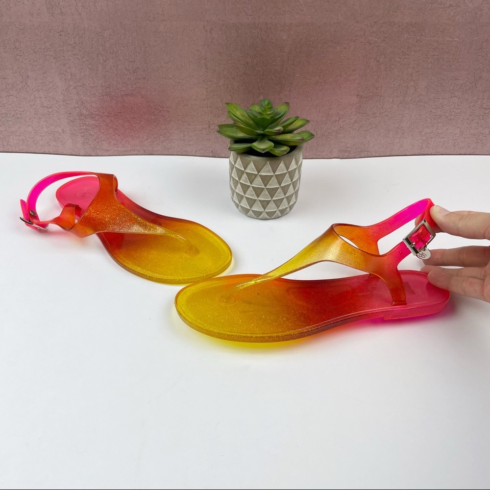 Jessica Simpson Pink Yellow Sparkle Jelly Thong Sandals Shoes Size 5M